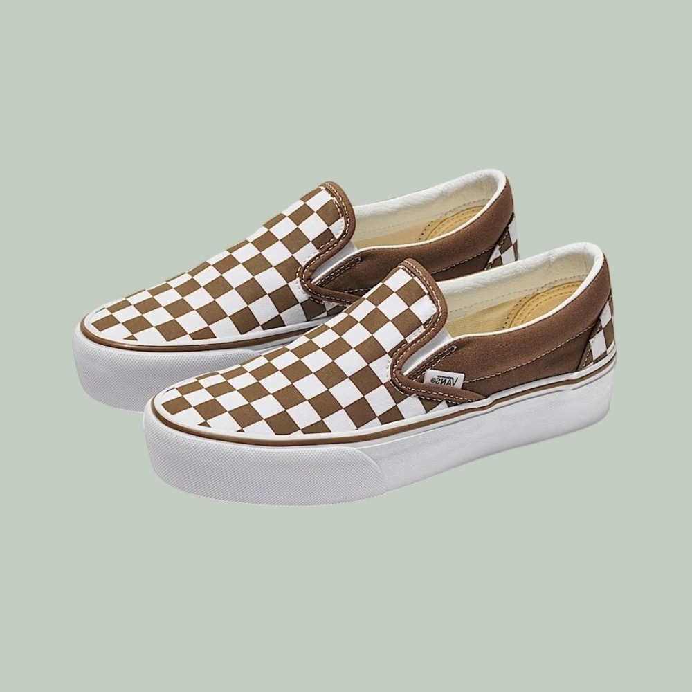 Vans Classic Slip-On Brown Checkerboard Canvas Shoes Women's 8/Men's 6.5 UNISEX